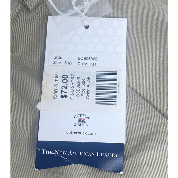 Cutter & Buck King James Men's Twill Microfiber Pleated Shorts Khaki Size 50B - Picture 2 of 9